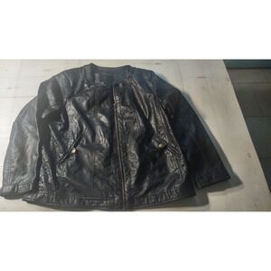 Women's 2x Black Leather Jacket Eyelet Cutout Details‎ Zip Front